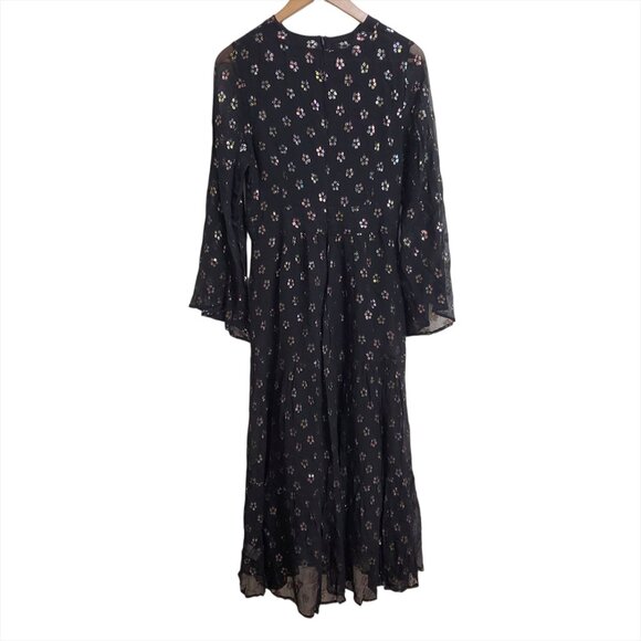 Oliphant Kala Maxi Dress XS Black Metallic Floral Balloon Sleeve Tuckernuck - Picture 3 of 11